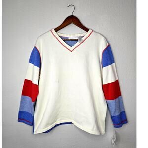 Liz Claiborne Sweatshirt Womens Plus Size 2X Vneck Multicolor Preppy Sweater